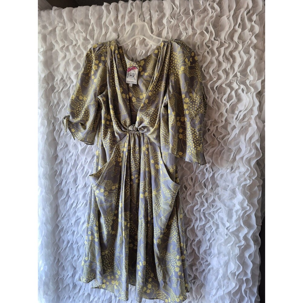 💥Anthropologie Baraschi s 100% Floral Silk Tie Front Mini Dress Bow Floral d2